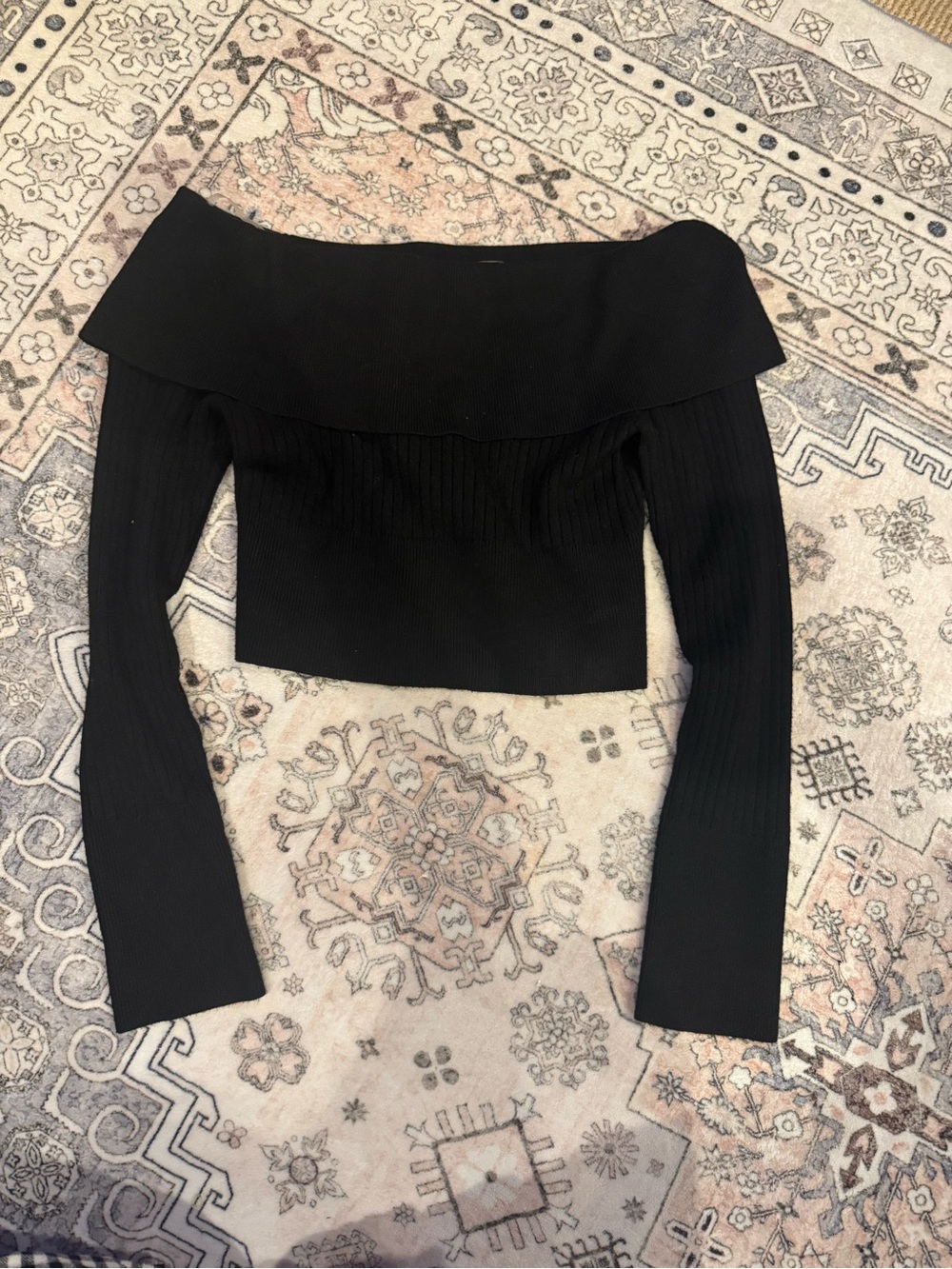 wild fable Black Off-Shoulder Ribbed Long Sleeve Top